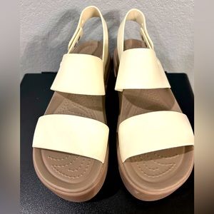 Crocs Brooklyn Sports Sandals Comfort Wedge Adjustable Buckle White Women US7